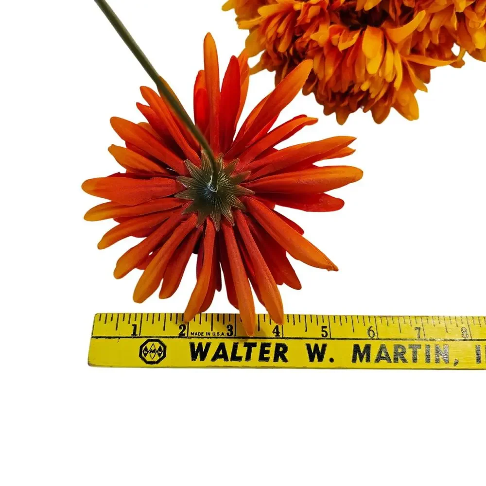 35 Pc Orange Yellow Artificial Silk Mum Flower Stem Fall Floral Crafts Decor Lot